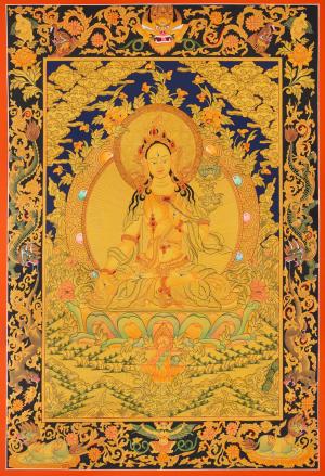 Full 24K Gold Style White Tara | Original Hand-Painted Female Bodhisattva Art